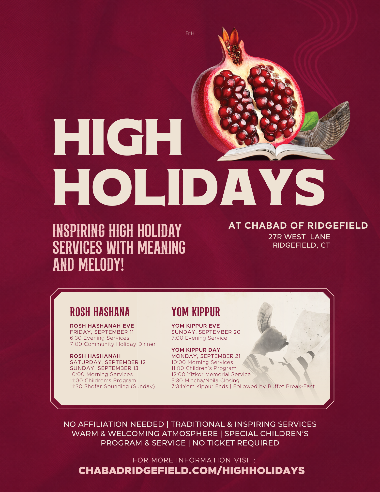 High Holidays 2026 - Chabad of Ridgefield
